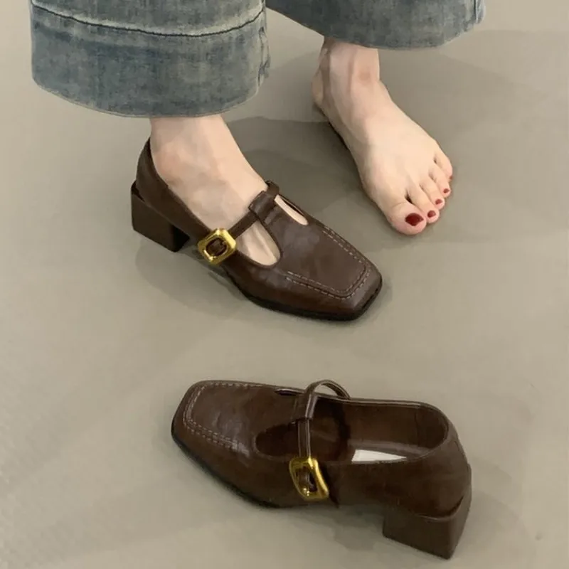 Vintage Fashion Dresses - Women Square Toe T-Strap Mary Jane