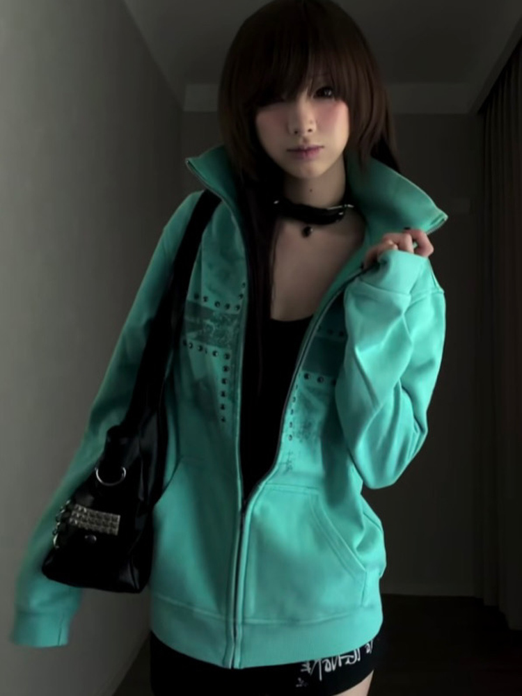 Mint Green Printed Rhinestone  - огляд і ціна Vintage Windbreaker Nylon