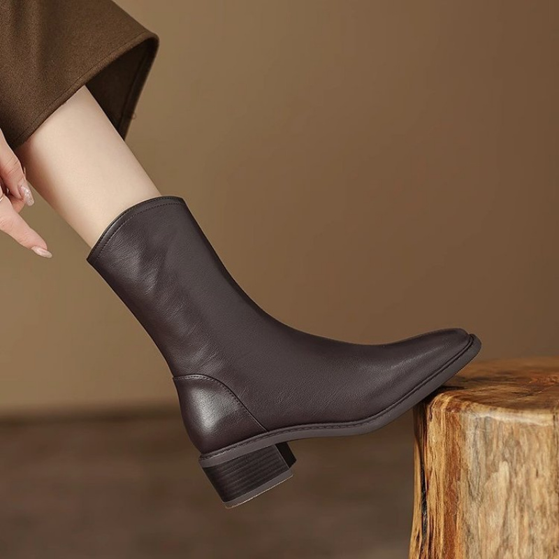 Women Square Toe Leather Ankle - огляд і ціна Vintage Fashion Dresses