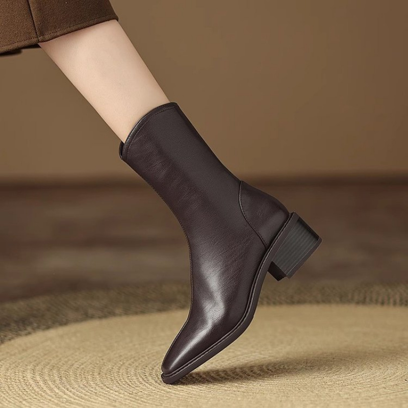 Women Square Toe Leather Ankle - огляд і ціна Vintage Fashion Dresses